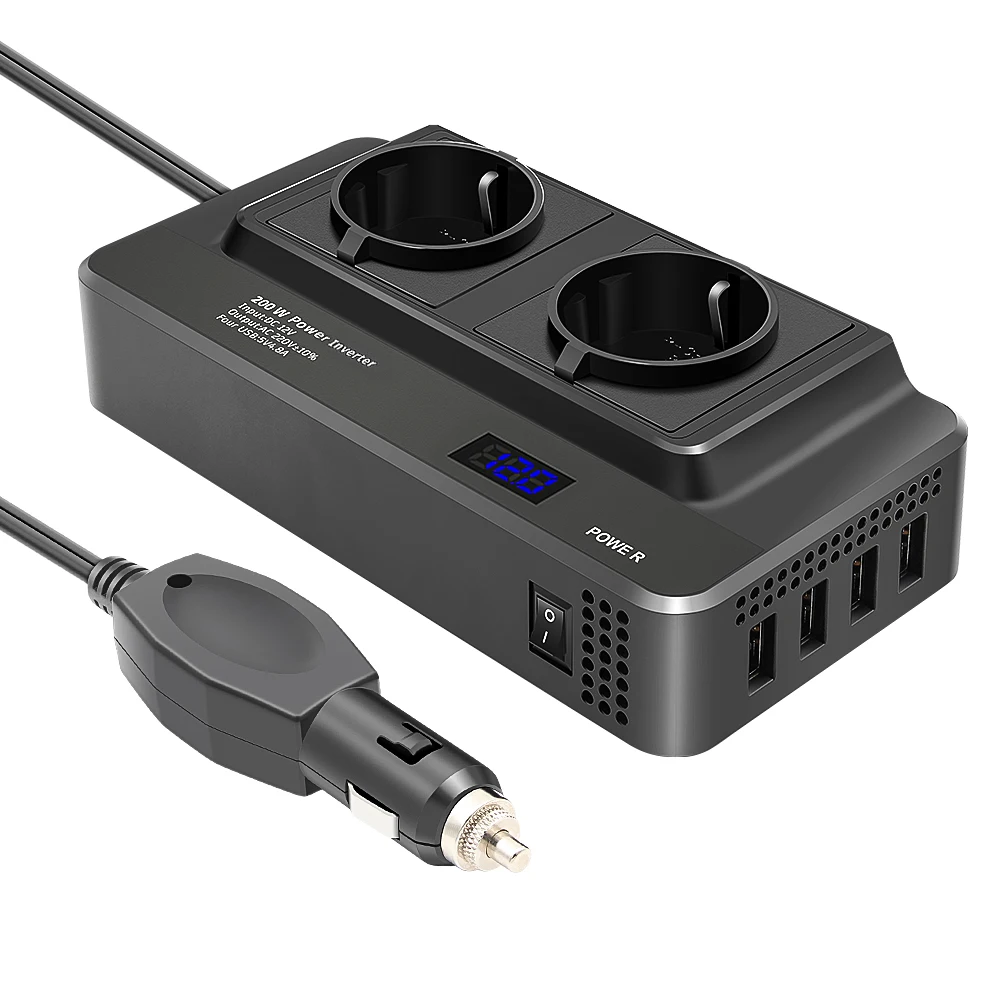 EU Sockets 2 AC Outlet 4USB Ports Charger Modified Sine Wave 200W Power Inverter DC 12V to AC 220V Germany Car Power Inverter
EU Sockets 2 AC Outlet 4USB Ports Charger Modified Sine Wave 200W Power Inverter DC 12V to AC 220V Germany Car Power Inverter
