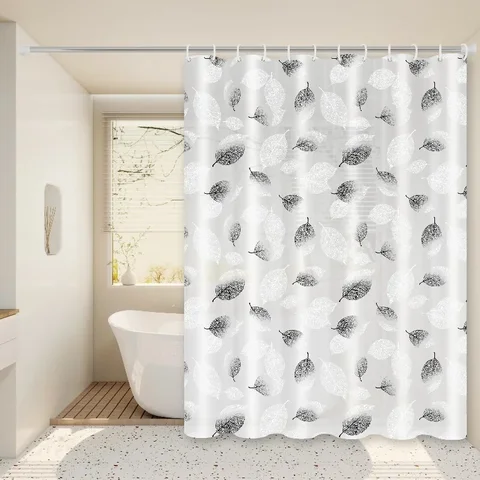 Fresh Leaf Black White Minimalist Nordic Style Shower Curtain Artistic Bathroom Partition Design for Modern Bath Spaces