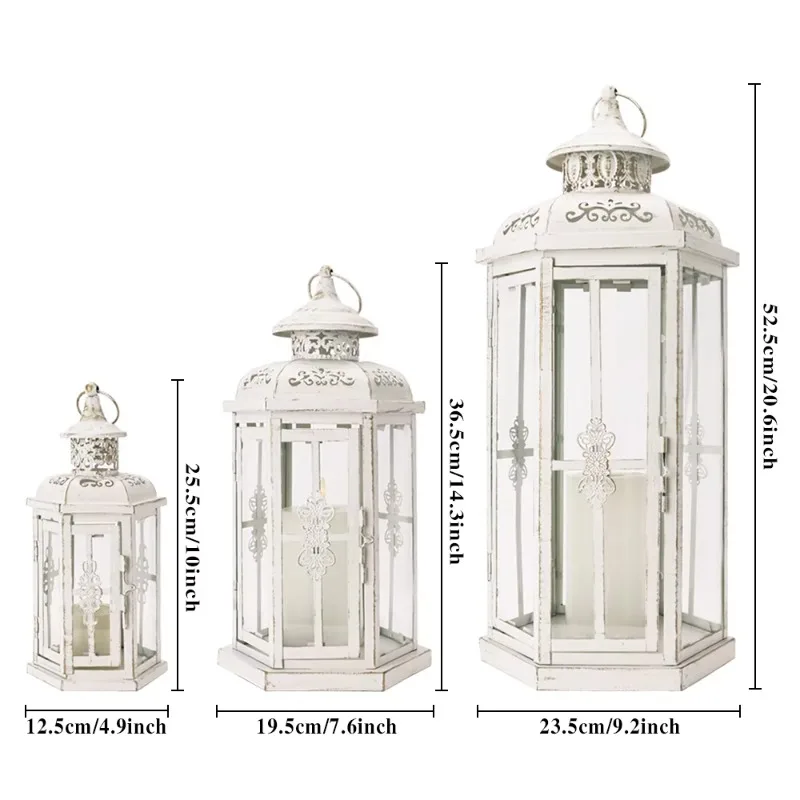 3-Piece Retro Metal Glass White Candle Indoor and Outdoor Decoration Metal Lantern
3-Piece Retro Metal Glass White Candle Indoor and Outdoor Decoration Metal Lantern