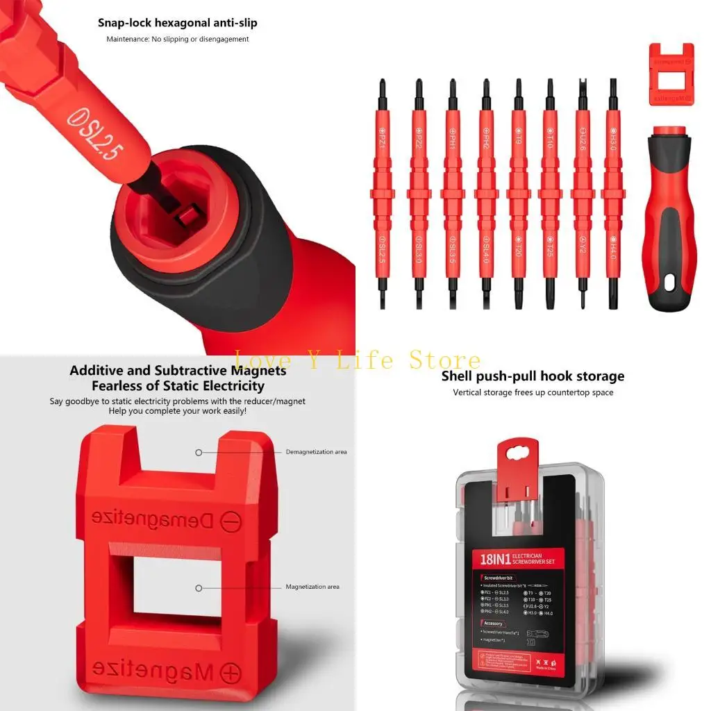 L74C Профессиональный набор отверток для электриков 18 в 1 со стальными делениями и эргономичным противоскользящим покрытием для
L74C Профессиональный набор отверток для электриков 18 в 1 со стальными делениями и эргономичным противоскользящим покрытием для