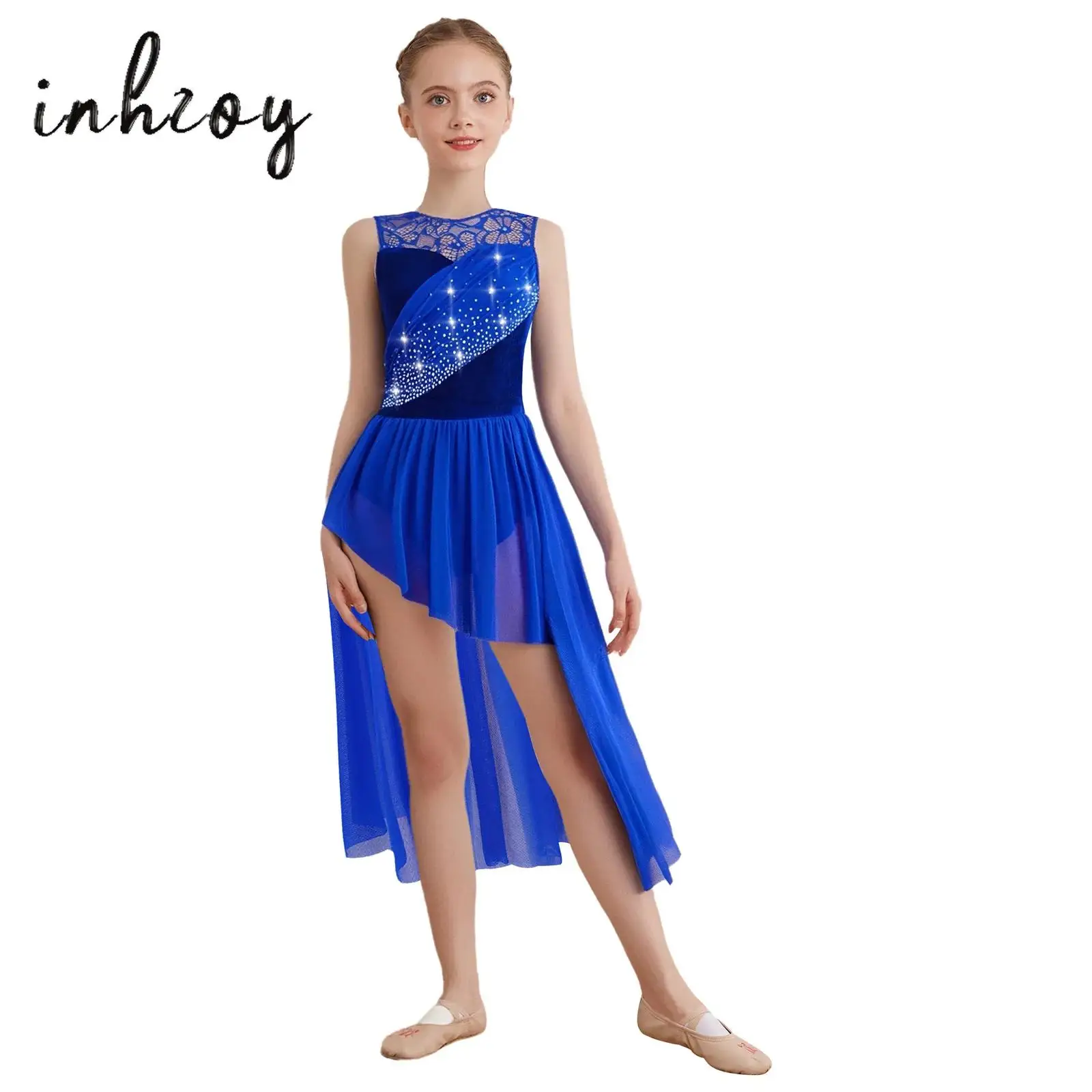Kids Girls Modern Lyrical Dance Dress Sparkly Rhinestones Lace Patchwork Ruched Mesh Asymmetrical Hem Leotard Dress Dancewear
Kids Girls Modern Lyrical Dance Dress Sparkly Rhinestones Lace Patchwork Ruched Mesh Asymmetrical Hem Leotard Dress Dancewear