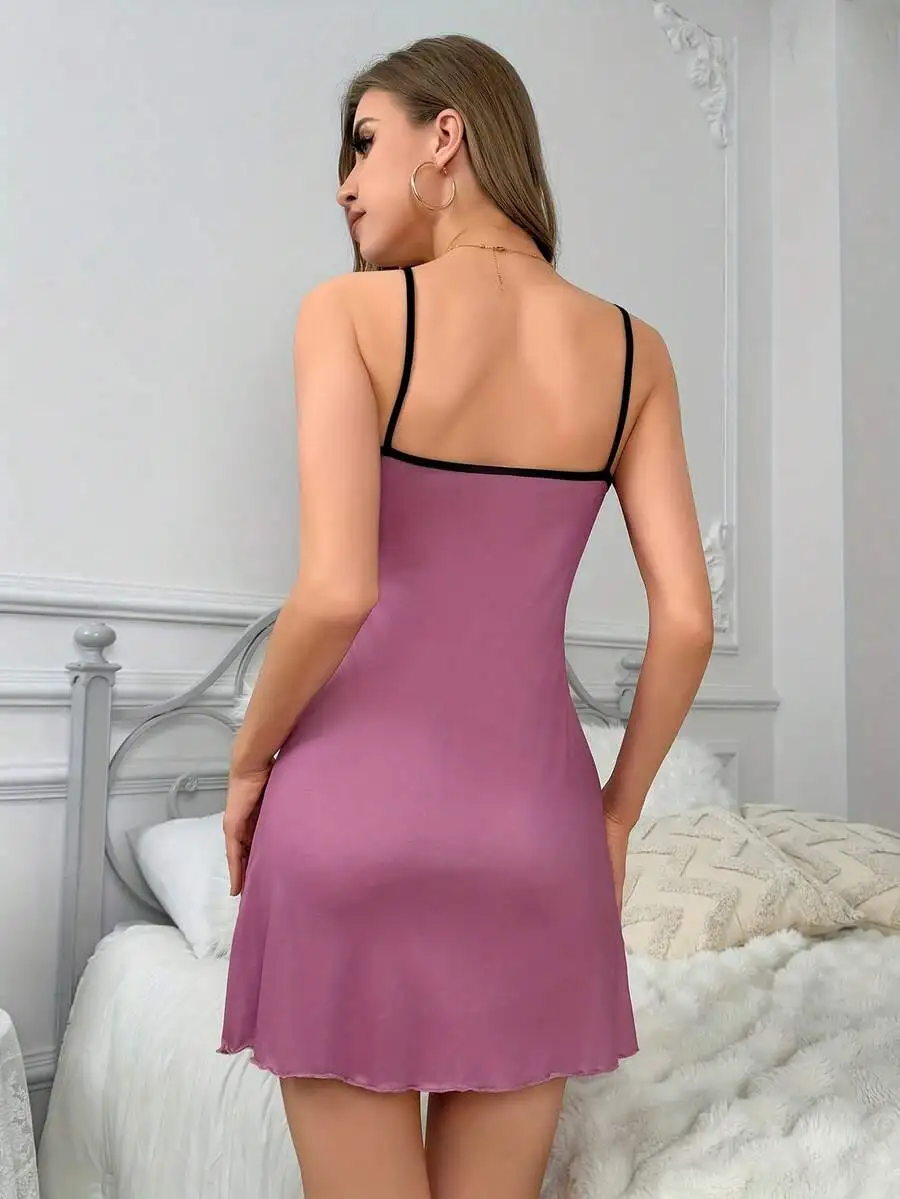 Womens Purple Satin Slip Nightgown With Black Straps Soft Comfortable Home Wear
Womens Purple Satin Slip Nightgown With Black Straps Soft Comfortable Home Wear