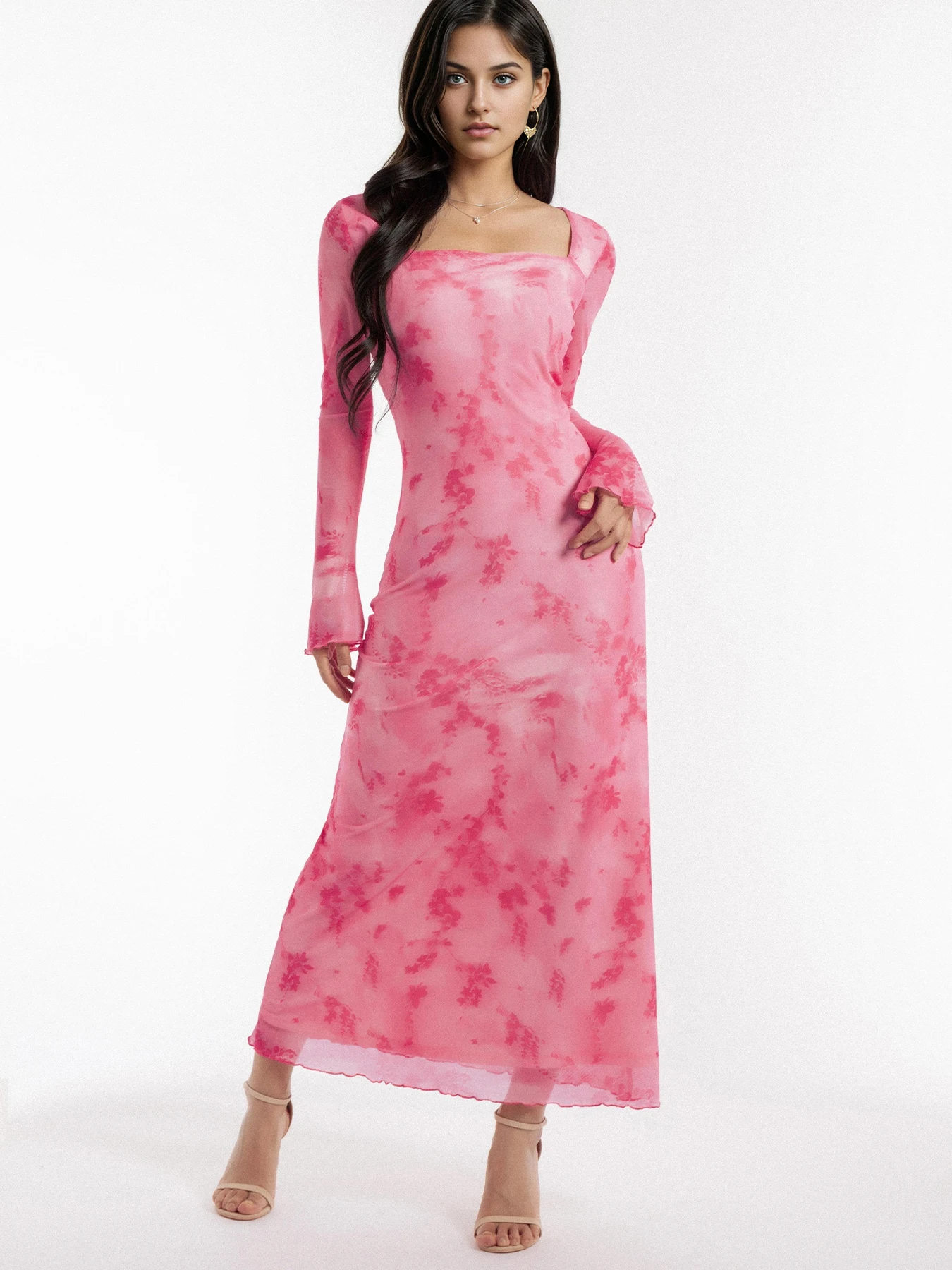 Women's Elegant Spring Summer Mesh Floral Print Long Dress Sexy Square Collar Slim Fit Flare Sleeve Holiday Fashionable Outfit
Women's Elegant Spring Summer Mesh Floral Print Long Dress Sexy Square Collar Slim Fit Flare Sleeve Holiday Fashionable Outfit