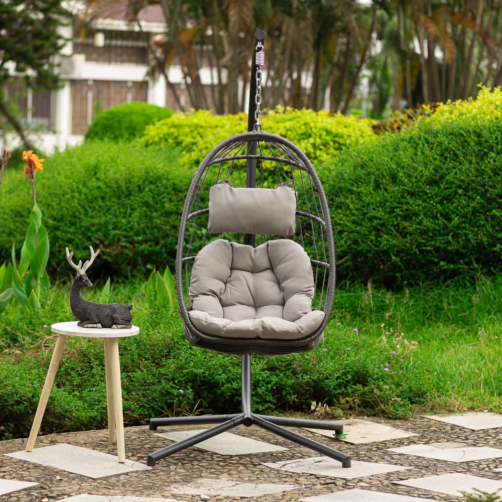 Outdoor Patio Wicker Hanging Chair, Patio Egg Chair,UV Resistant Grey Cushion Aluminum Frame, Egg Chair
Outdoor Patio Wicker Hanging Chair, Patio Egg Chair,UV Resistant Grey Cushion Aluminum Frame, Egg Chair