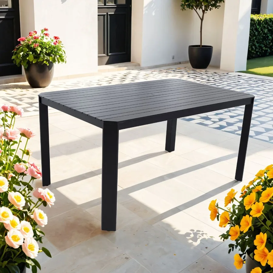 Modern Outdoor Aluminum Table with Alternating Wide and Narrow Slats Angled Corners Umbrella Hole and Adjustable NonSlip Pads
Modern Outdoor Aluminum Table with Alternating Wide and Narrow Slats Angled Corners Umbrella Hole and Adjustable NonSlip Pads
