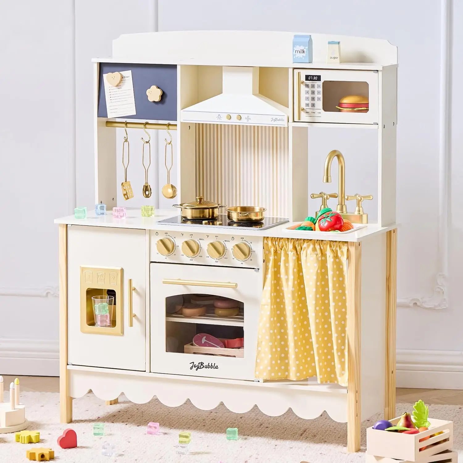 Wooden Play Kitchen for Toddlers, Modern Kids Kitchen Playset with Realistic Lights & Sounds, Toy Kitchen Set with 25 Pcs
Wooden Play Kitchen for Toddlers, Modern Kids Kitchen Playset with Realistic Lights & Sounds, Toy Kitchen Set with 25 Pcs