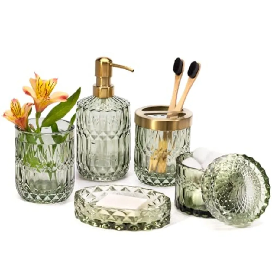 EMPO 6PCS Bathroom Clear Glass Accessories Set Lotion Soap Dispenser Soap Dish Toothbrush Holder Tumbler Cotton Swab Jar Contem
EMPO 6PCS Bathroom Clear Glass Accessories Set Lotion Soap Dispenser Soap Dish Toothbrush Holder Tumbler Cotton Swab Jar Contem