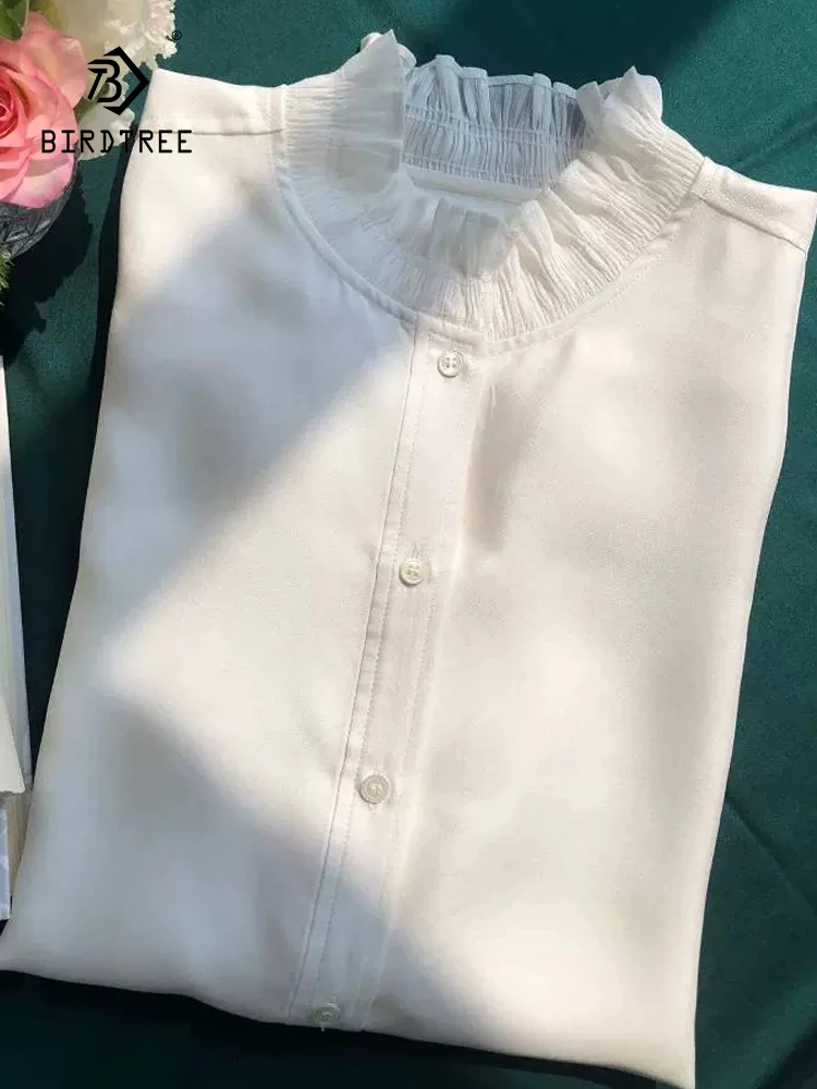BirdTree,16MM 100% Silk Elegant White Shirts, Women Long Sleeve, Loose Ruffled Collar Casual Blouse, 2024 Spring Autumn T4D132JC
BirdTree,16MM 100% Silk Elegant White Shirts, Women Long Sleeve, Loose Ruffled Collar Casual Blouse, 2024 Spring Autumn T4D132JC