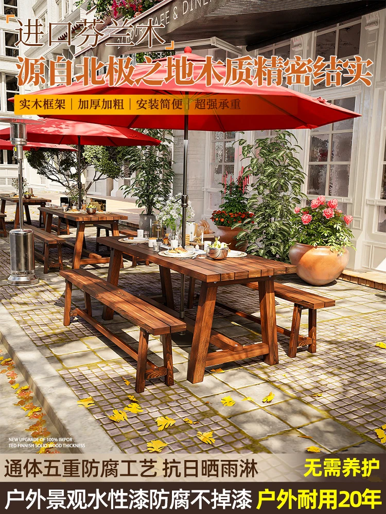 Outdoor coffee shop Leisure table Chair combination Outdoor open-air preservative wood with umbrella table and chair Outdoor com
Outdoor coffee shop Leisure table Chair combination Outdoor open-air preservative wood with umbrella table and chair Outdoor com