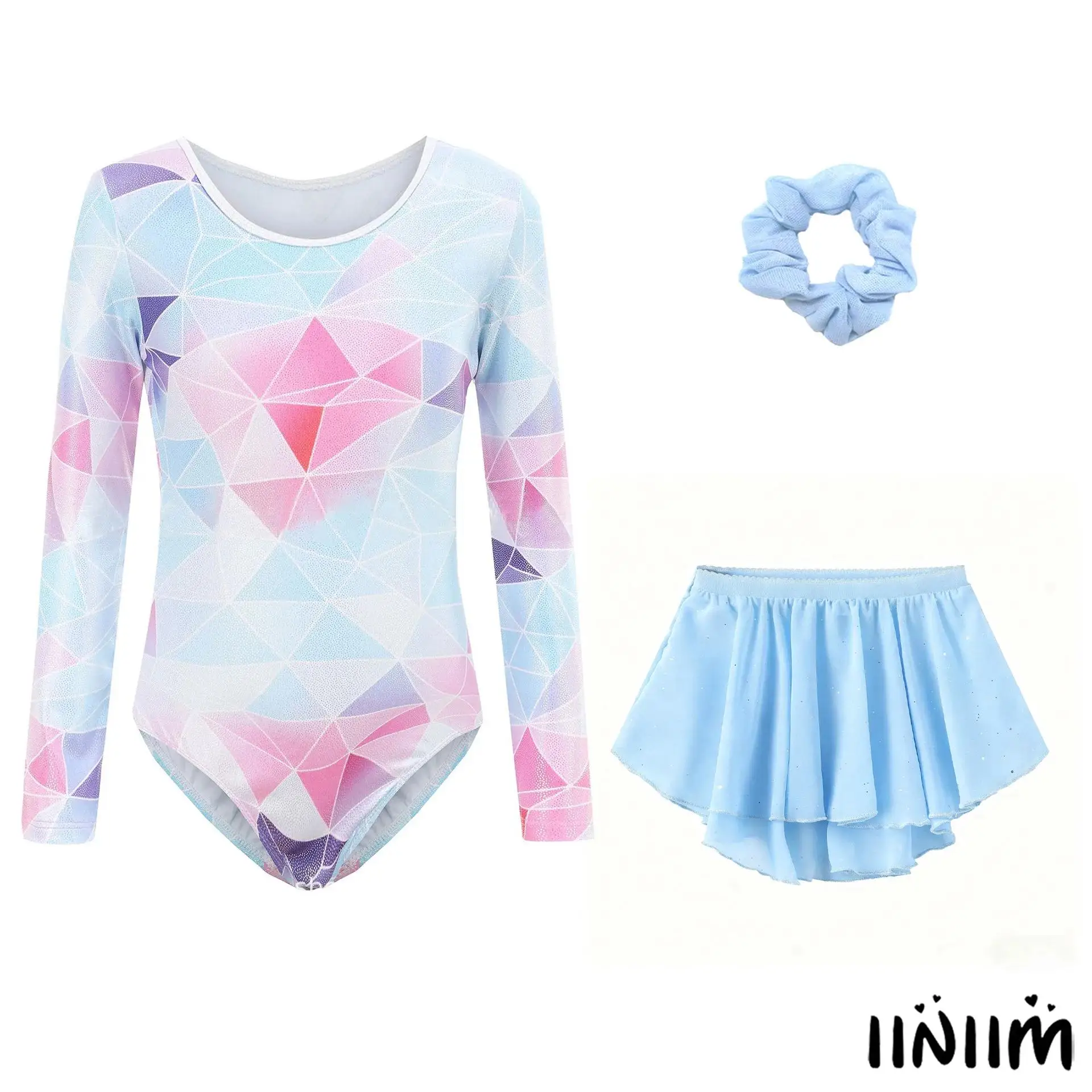 Kids Girls Lyrical Gymnastics Dance Outfit Metallic Long Sleeve Printed Ballet Dance Leotard with Sequined Skirt and Hair Band
Kids Girls Lyrical Gymnastics Dance Outfit Metallic Long Sleeve Printed Ballet Dance Leotard with Sequined Skirt and Hair Band