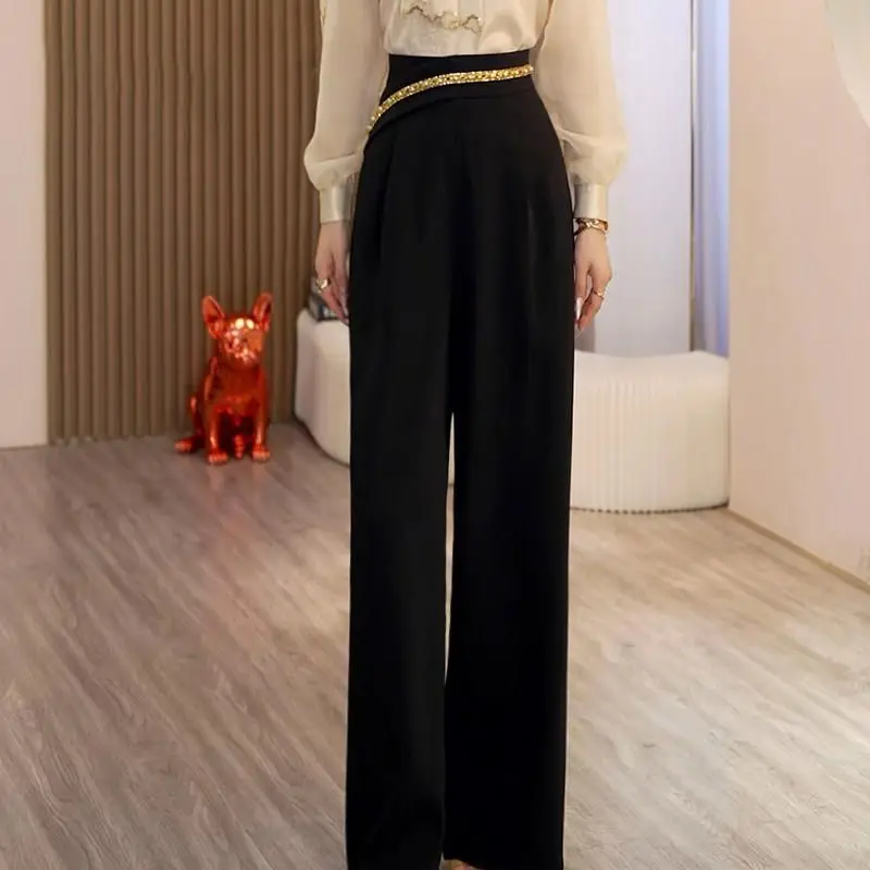 French Style Black Pants Women Autumn Pants with Diamond Studded High Waisted Wide Leg Pants Loose Straight Leg Casual Pants
French Style Black Pants Women Autumn Pants with Diamond Studded High Waisted Wide Leg Pants Loose Straight Leg Casual Pants