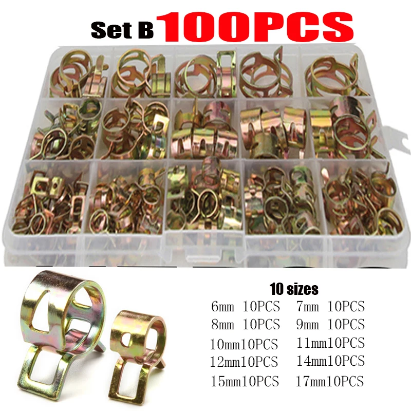 75/100/155PCS 6/8/10/12/14/15/16/18/20/22mm Car & Truck Spring Clips Fuel Oil Water Hose Clip Pipe Tube Clamp Fastener
75/100/155PCS 6/8/10/12/14/15/16/18/20/22mm Car & Truck Spring Clips Fuel Oil Water Hose Clip Pipe Tube Clamp Fastener
