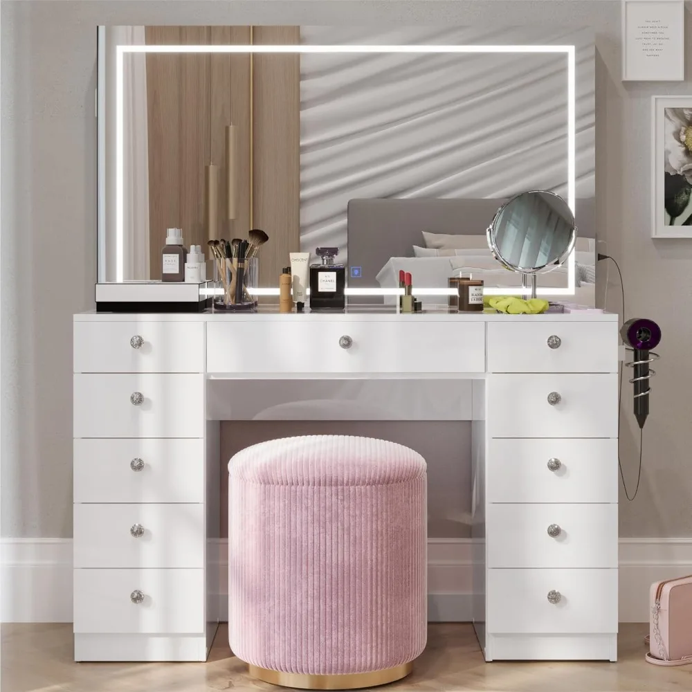 Amelia Large Makeup Vanity Desk with Dimmable LED, 2 Bluetooth Speakers, USB Type C & Type A, 110 V Power Outlet, 11 Drawers
Amelia Large Makeup Vanity Desk with Dimmable LED, 2 Bluetooth Speakers, USB Type C & Type A, 110 V Power Outlet, 11 Drawers