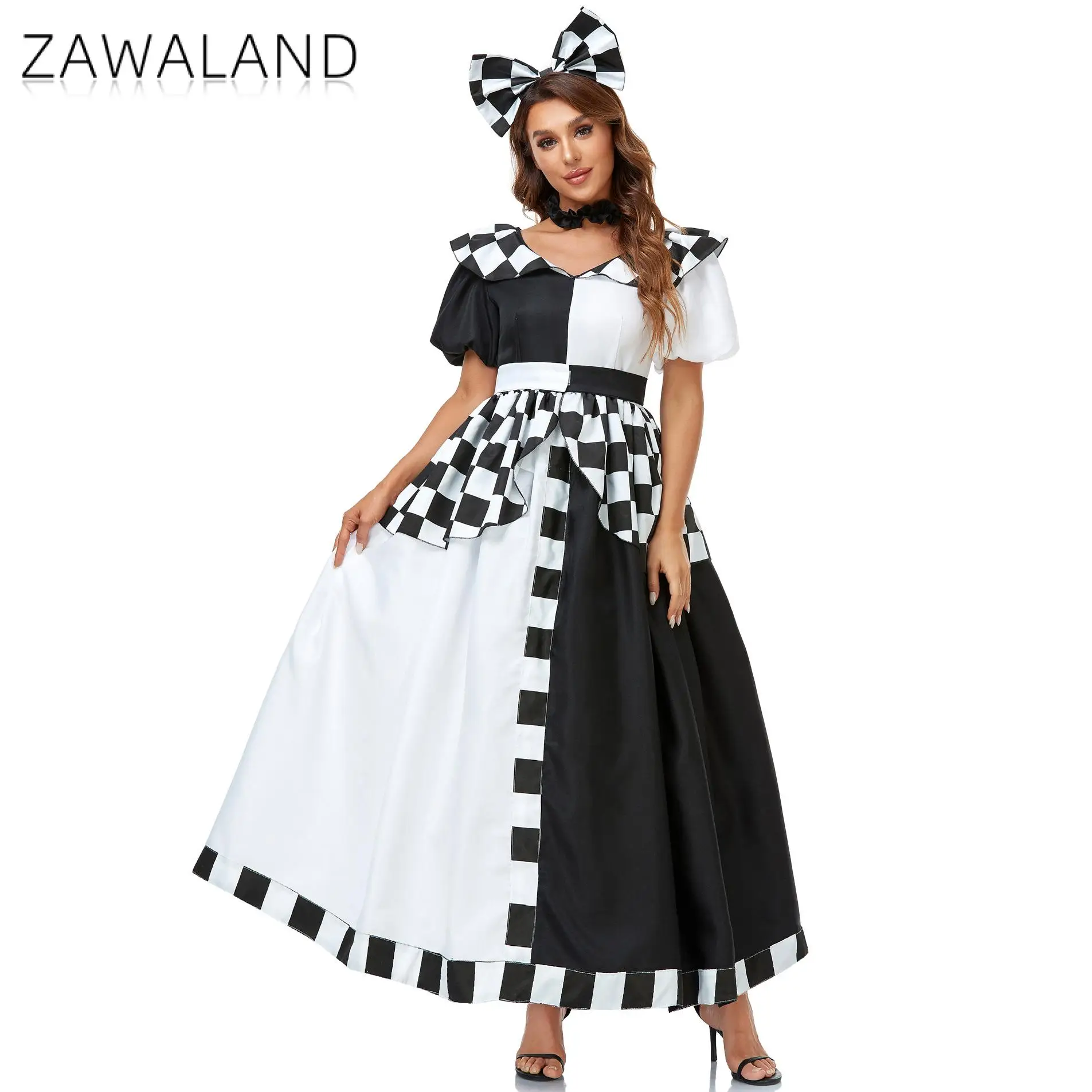 Zawaland Alice's Dream Wonderland Cosplay Lolita Dress Short Sleeve Black White Checkered Uniform Halloween Costume Long Dress
Zawaland Alice's Dream Wonderland Cosplay Lolita Dress Short Sleeve Black White Checkered Uniform Halloween Costume Long Dress
