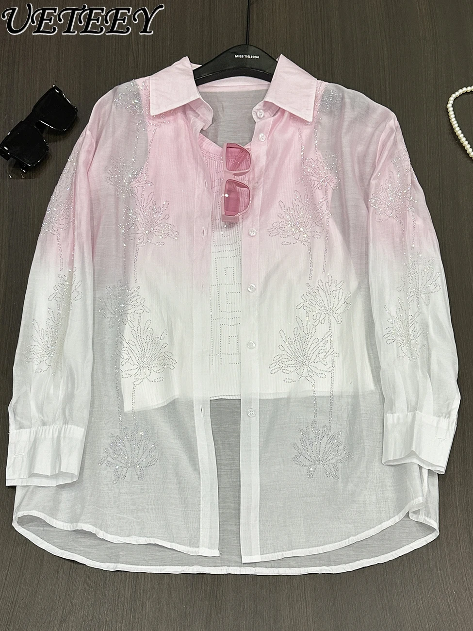 Spring Summer New Hot Diamond Flower Gradual Change Color Long Sleeve Shirt Women's Loose Casual Mid-length Top Tide Blouse
Spring Summer New Hot Diamond Flower Gradual Change Color Long Sleeve Shirt Women's Loose Casual Mid-length Top Tide Blouse