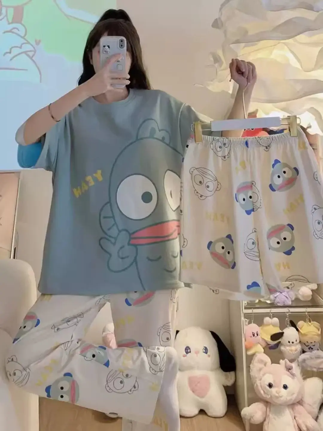 Sanrio Lady Pajamas 3 Piece Hangyodon Pyjama Kawaii Cartoon Nightwear Pant Shorts Short Sleeve Sleepwear Spring Pijama Homewear
Sanrio Lady Pajamas 3 Piece Hangyodon Pyjama Kawaii Cartoon Nightwear Pant Shorts Short Sleeve Sleepwear Spring Pijama Homewear