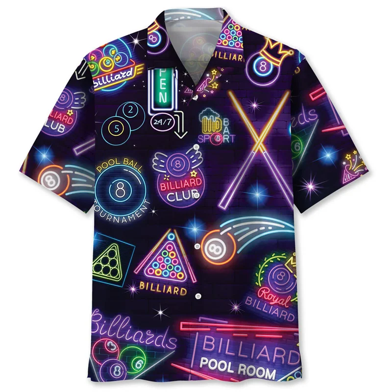 Billiard Pattern Hawaiian Shirt For Men Summer Colorful 3D Printed Short Sleeves Tops Outdoor Loose Blouse Button Lapel Shirts
Billiard Pattern Hawaiian Shirt For Men Summer Colorful 3D Printed Short Sleeves Tops Outdoor Loose Blouse Button Lapel Shirts