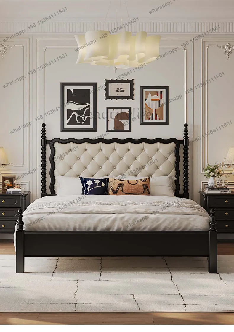 French retro wind bed black high-end medium-ancient American solid wood leather soft rely
French retro wind bed black high-end medium-ancient American solid wood leather soft rely