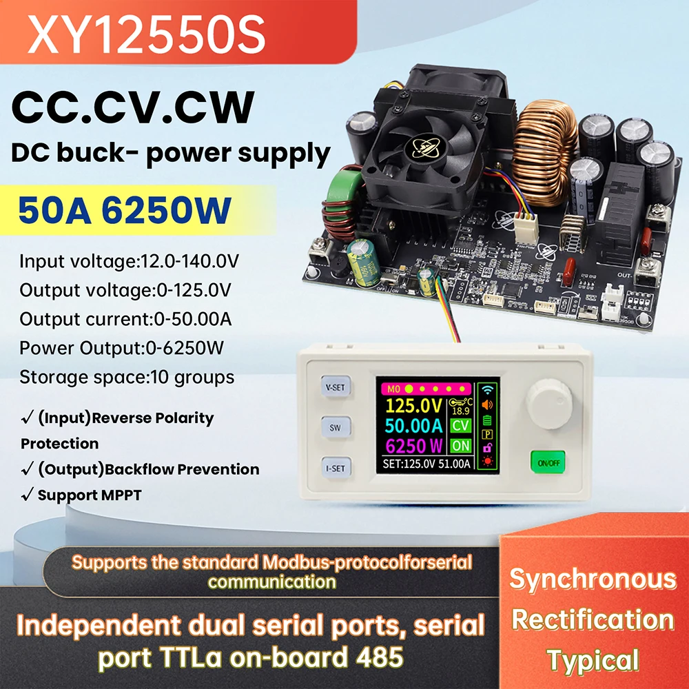 XY12550S CNC DC Buck Converter Adjustable Regulated Laboratory Power Supply Constant Voltage Current Step-Down Module 50A/6250W
XY12550S CNC DC Buck Converter Adjustable Regulated Laboratory Power Supply Constant Voltage Current Step-Down Module 50A/6250W