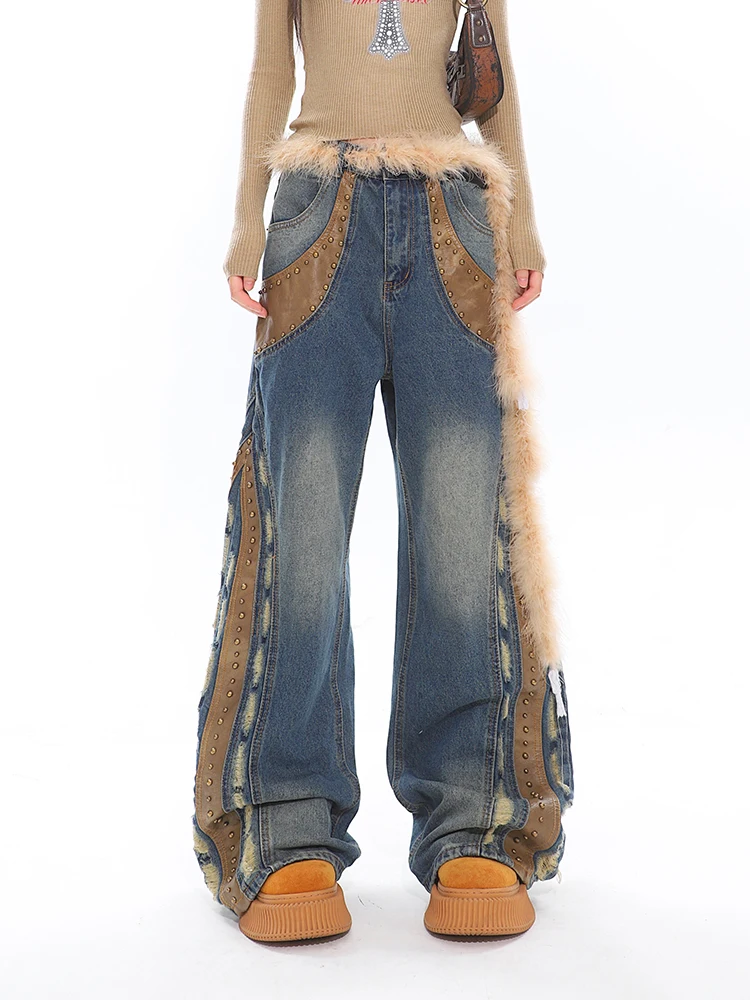 Leather jeans women's blue fashionable versatile retro washed cotton irregular design wide-legged long spring and autumn models
Leather jeans women's blue fashionable versatile retro washed cotton irregular design wide-legged long spring and autumn models