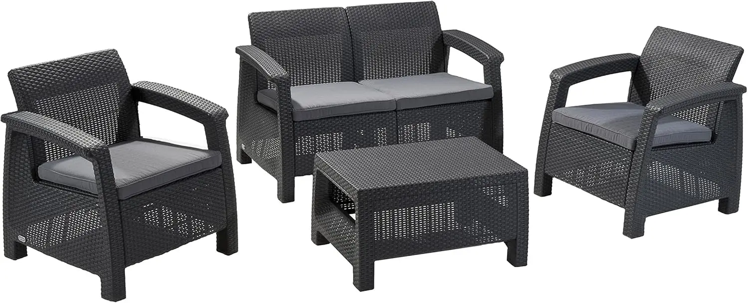 Corfu 4 Piece Set All Weather Outdoor Patio Garden Furniture with Cushions, Charcoal
Corfu 4 Piece Set All Weather Outdoor Patio Garden Furniture with Cushions, Charcoal