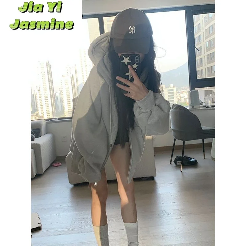 Hooded Grey Hoodie Women's Set Loose and Lazy Style Casual Zipper Autumn and Winter Coat with Thick Velvet
Hooded Grey Hoodie Women's Set Loose and Lazy Style Casual Zipper Autumn and Winter Coat with Thick Velvet