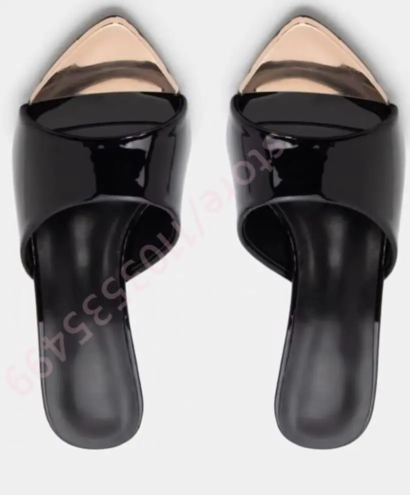2026 Summer New Black/nude Pink Patent Leather Mules Peep Toe Stiletto Heels Gold Toe Cap Women Fashion Slip-On Heeled Sandals
2026 Summer New Black/nude Pink Patent Leather Mules Peep Toe Stiletto Heels Gold Toe Cap Women Fashion Slip-On Heeled Sandals