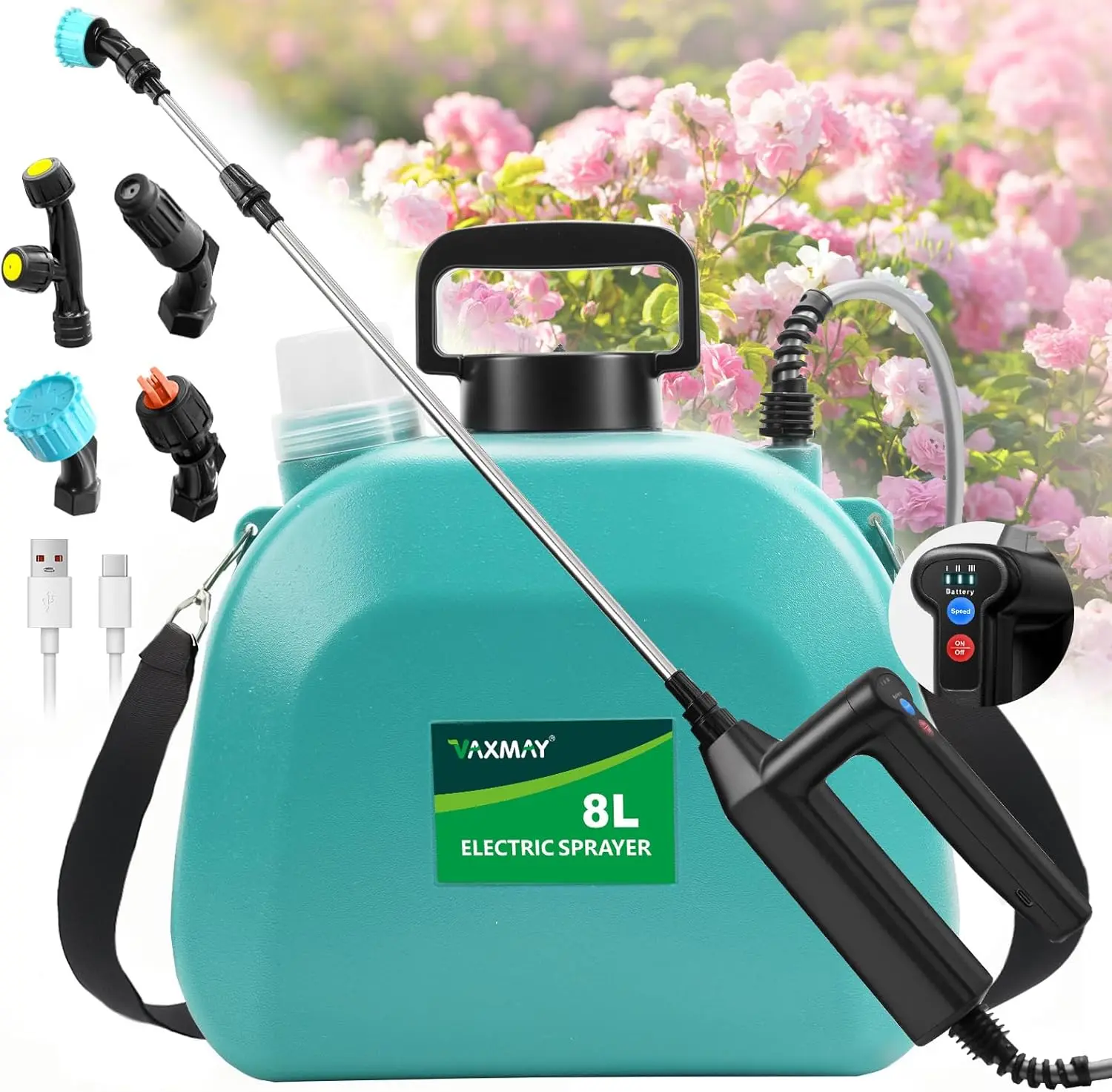 Электрический опрыскиватель 2026 года, обновленная модель, 7,5 л, 3 скорости, индикатор заряда батареи, 4 насадки, перезаряжаемая насадка-распылитель для газона и сада
Электрический опрыскиватель 2026 года, обновленная модель, 7,5 л, 3 скорости, индикатор заряда батареи, 4 насадки, перезаряжаемая насадка-распылитель для газона и сада
