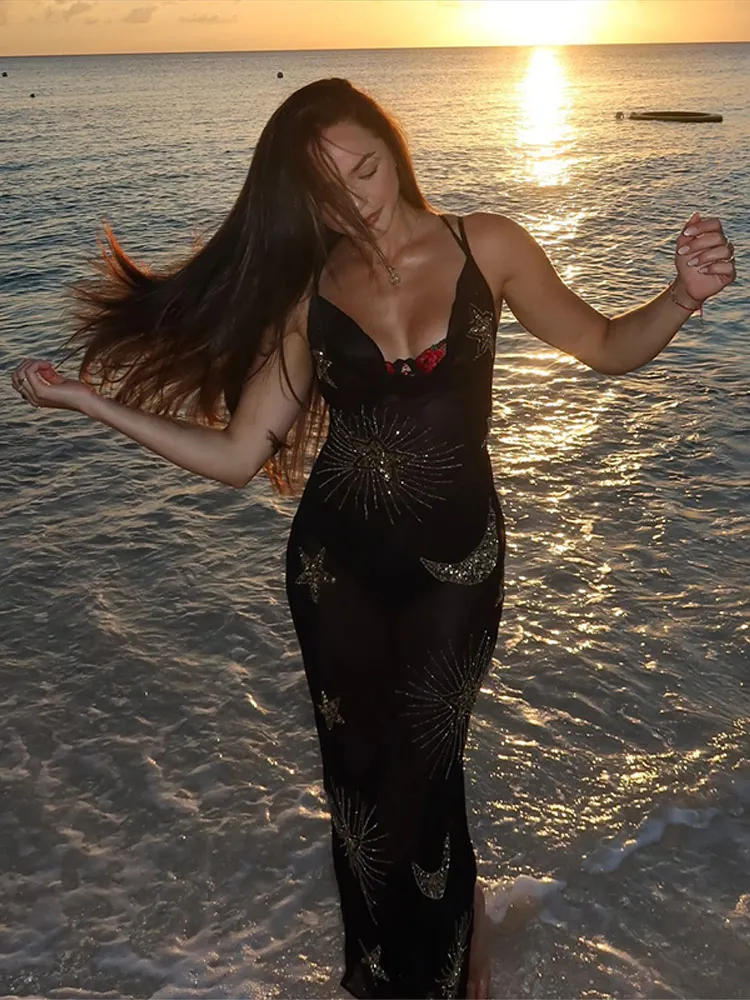 Sequin Embroidery Backless Halter Long Dress Woman Swing Collar Mesh Transparent Solid Color Long Dresses Sexy Women's Maxi Robe
Sequin Embroidery Backless Halter Long Dress Woman Swing Collar Mesh Transparent Solid Color Long Dresses Sexy Women's Maxi Robe