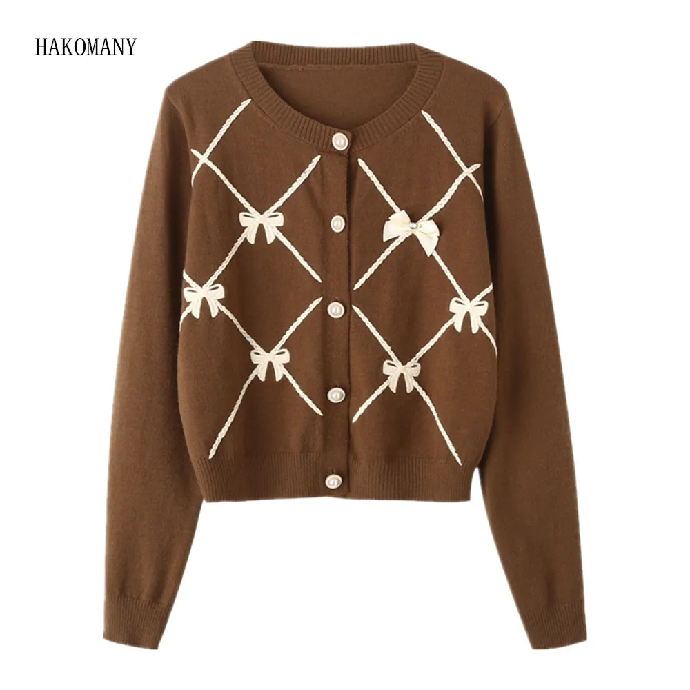 2023 Woman Full Sleeve Sweater Pearl Buttons Knitwear Jumper Autumn Contrast Color Bow Embroidery Bow Knitted Cardigan
2023 Woman Full Sleeve Sweater Pearl Buttons Knitwear Jumper Autumn Contrast Color Bow Embroidery Bow Knitted Cardigan