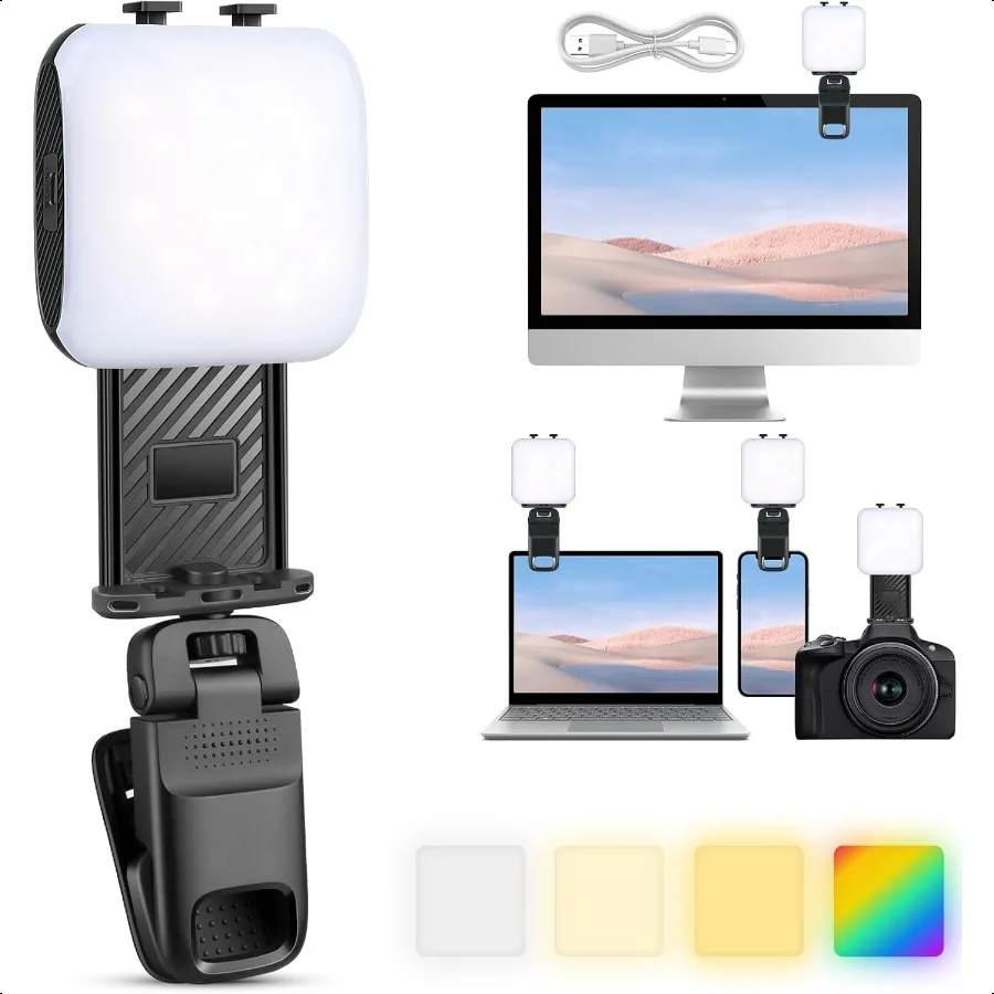Clip On Light for Phone Camera Laptop 1000mAh Selfie Light RGB 2500K6000K Hot Shoe Mount 1 4 Screw Zoom Call Video Conferencing
Clip On Light for Phone Camera Laptop 1000mAh Selfie Light RGB 2500K6000K Hot Shoe Mount 1 4 Screw Zoom Call Video Conferencing