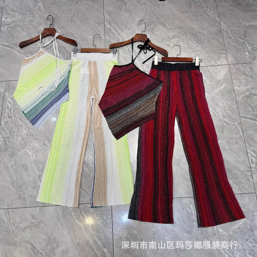 Women Elegant Set Rainbow Stripe Irregular Strap Tank Top High Elasticity Knitted Pants 2025 Summer New Female Two Piece Set
Women Elegant Set Rainbow Stripe Irregular Strap Tank Top High Elasticity Knitted Pants 2025 Summer New Female Two Piece Set
