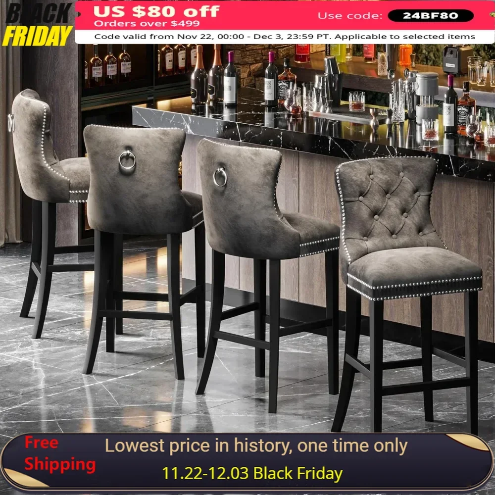 Bars Stools,Stools Set Of 4, Velvet Tufted Bar Stools With Back And Footrest,27.2''H,bar Stools For Kitchen
Bars Stools,Stools Set Of 4, Velvet Tufted Bar Stools With Back And Footrest,27.2''H,bar Stools For Kitchen