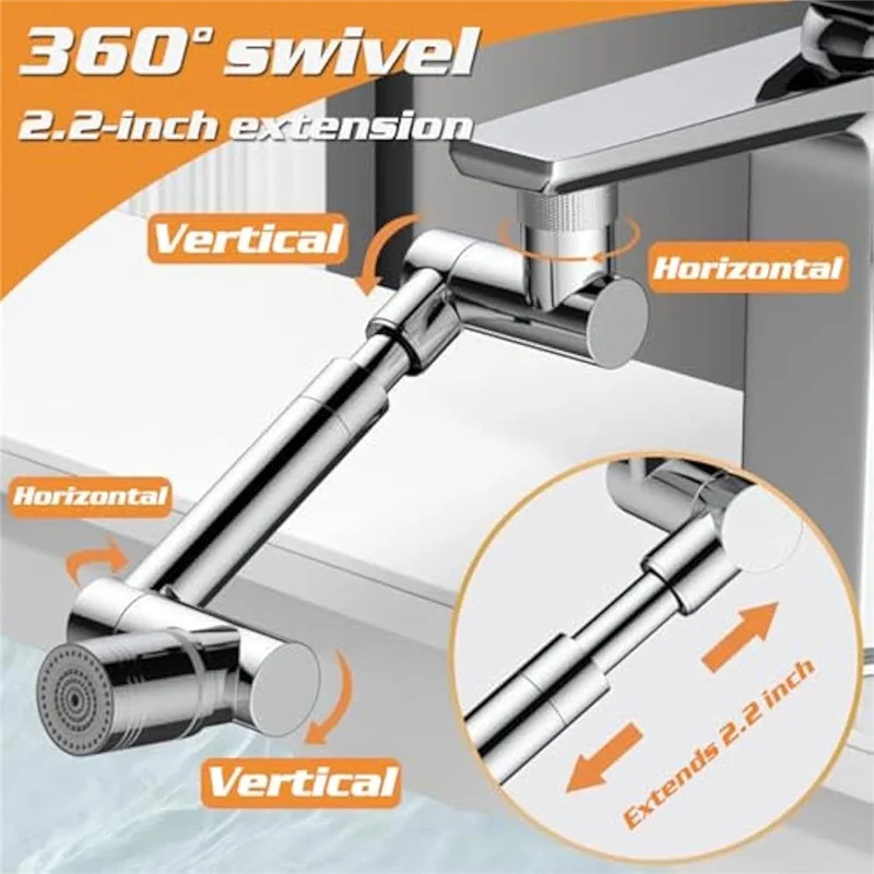 ABZC-Swivel Faucet Extender Bathroom Sink With Splash Guard Strainer Robot Arm Extension Faucet 1440° Robot Arm Faucet
ABZC-Swivel Faucet Extender Bathroom Sink With Splash Guard Strainer Robot Arm Extension Faucet 1440° Robot Arm Faucet