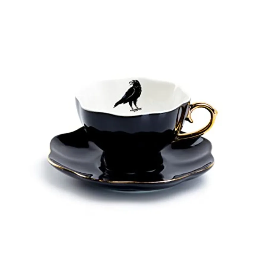 Raven Black Fine Porcelain Tea Cup and Saucer with Hand Painted Gold Trim Crow, Black White and Gold
Raven Black Fine Porcelain Tea Cup and Saucer with Hand Painted Gold Trim Crow, Black White and Gold