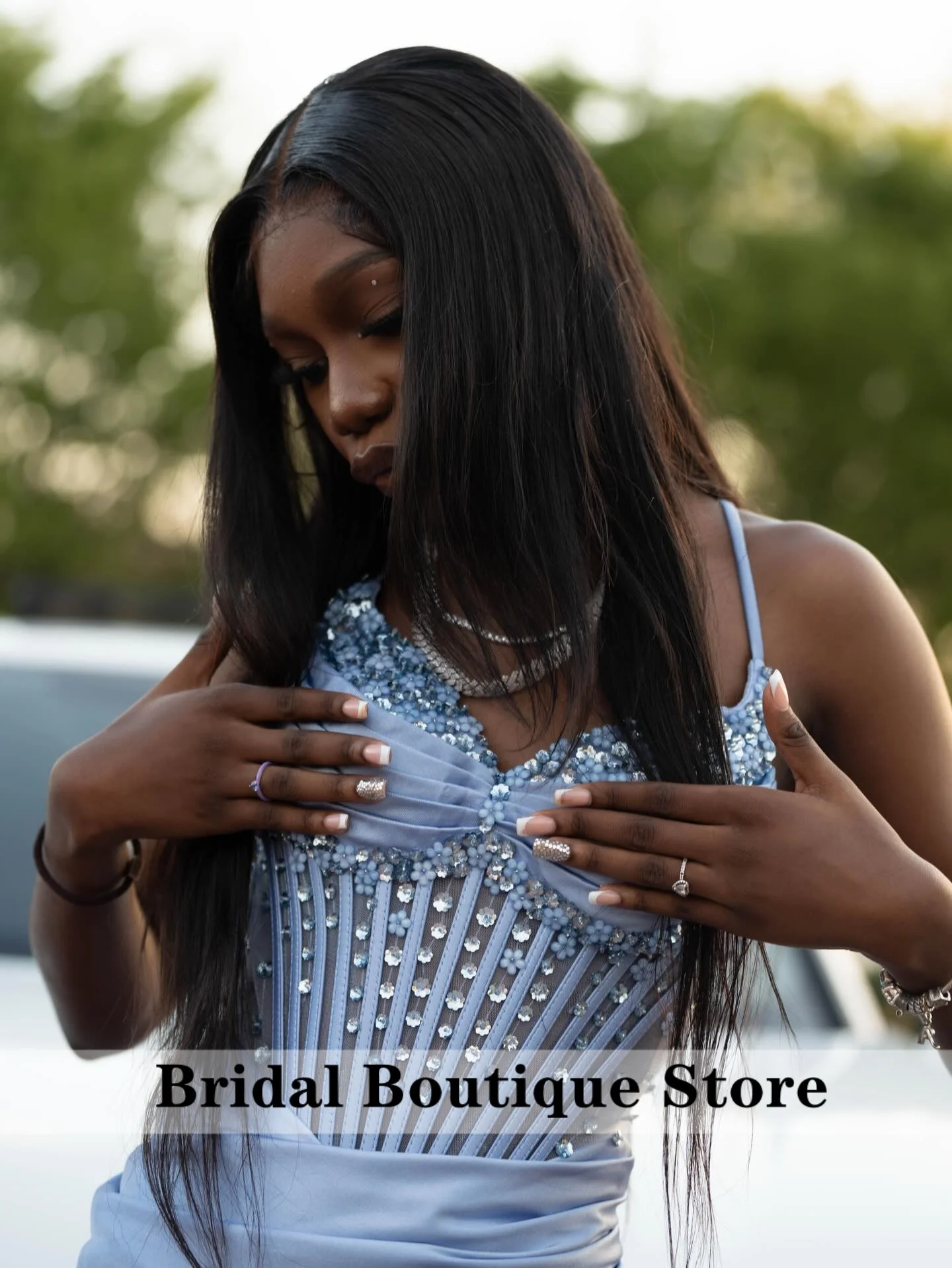 Sky Blue Rhinestone Corset High Slit Spaghetti Strap Long Prom Dress Wedding Party Gown Customized
Sky Blue Rhinestone Corset High Slit Spaghetti Strap Long Prom Dress Wedding Party Gown Customized
