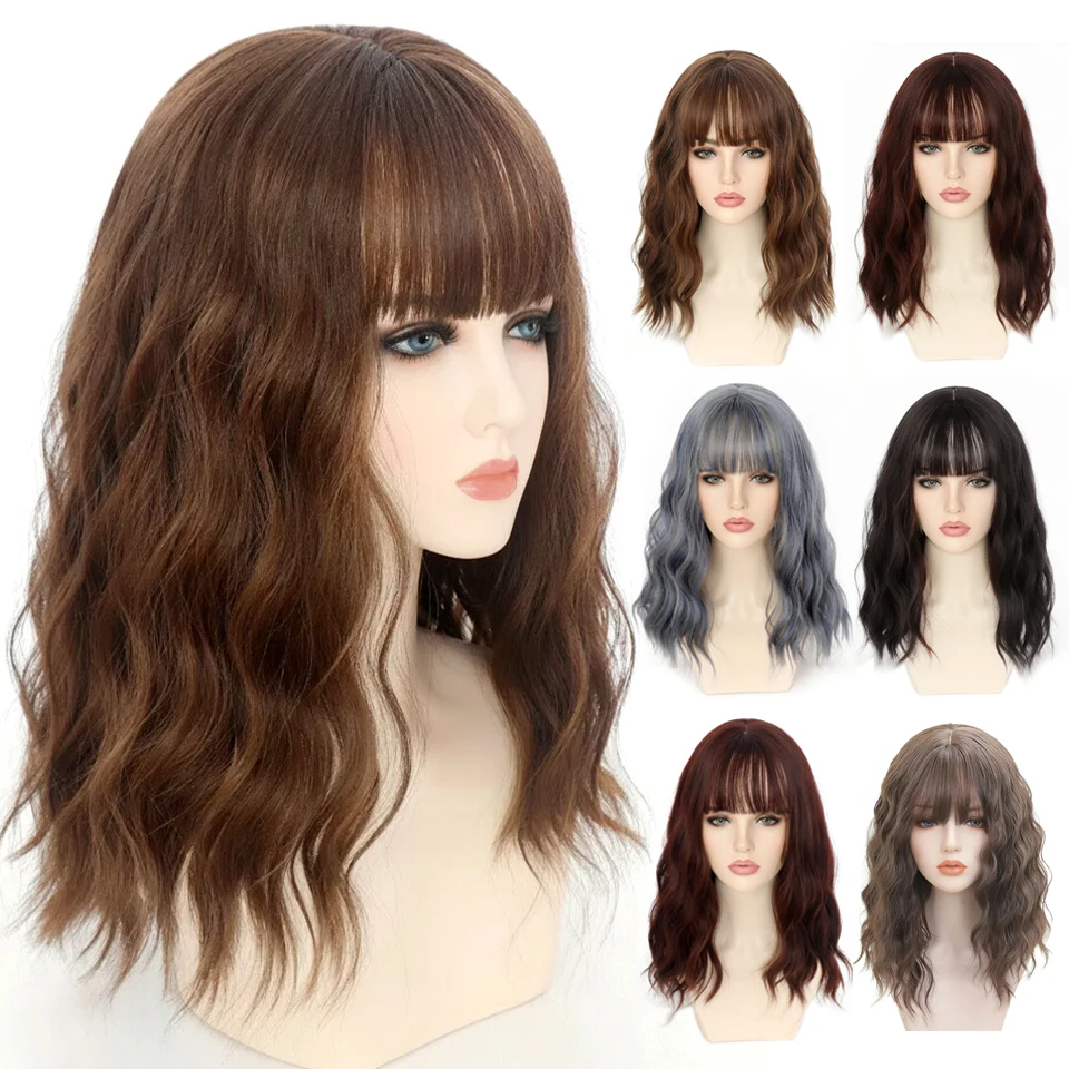 18inch Brown Wavy Bob Wig-Synthetic Curls with Bangs Versatile Daily Hairstyle for Women Heat-Resistant
18inch Brown Wavy Bob Wig-Synthetic Curls with Bangs Versatile Daily Hairstyle for Women Heat-Resistant