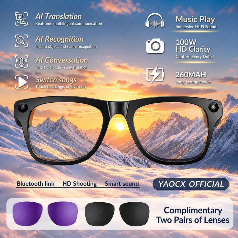 2026 New Smart Glasses 100W HD Photography Music Playback Translation Lightweight AI Recognition Recording Music Smart Glasses
2026 New Smart Glasses 100W HD Photography Music Playback Translation Lightweight AI Recognition Recording Music Smart Glasses
