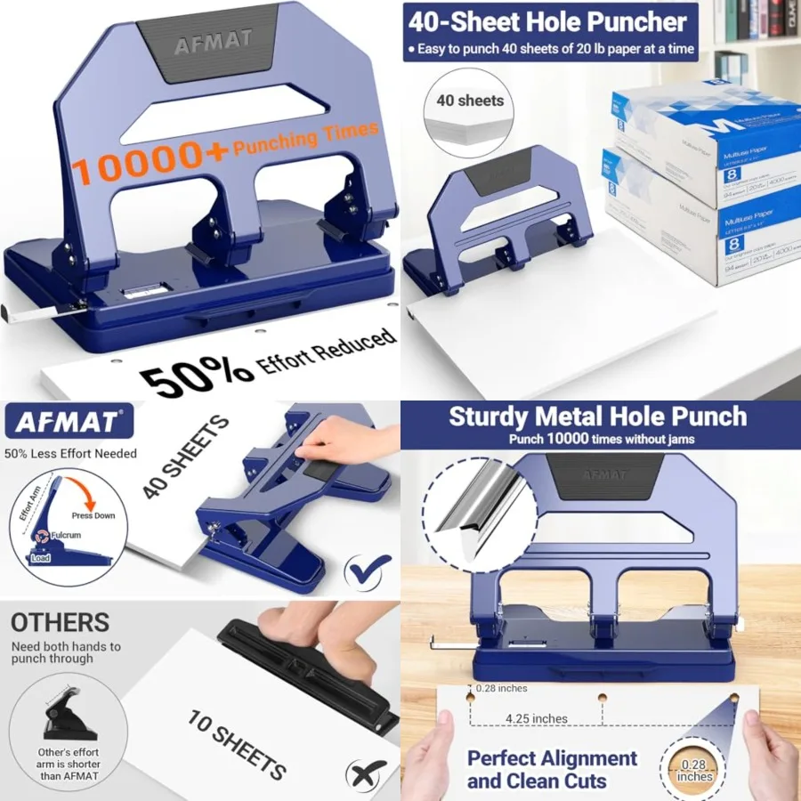 3 Hole Punch Heavy Duty, 40-Sheet Three Hole Puncher for Binder, 50% Reduced Effort Paper Punch, 10K+ Uses, Office Metal Hole P
3 Hole Punch Heavy Duty, 40-Sheet Three Hole Puncher for Binder, 50% Reduced Effort Paper Punch, 10K+ Uses, Office Metal Hole P