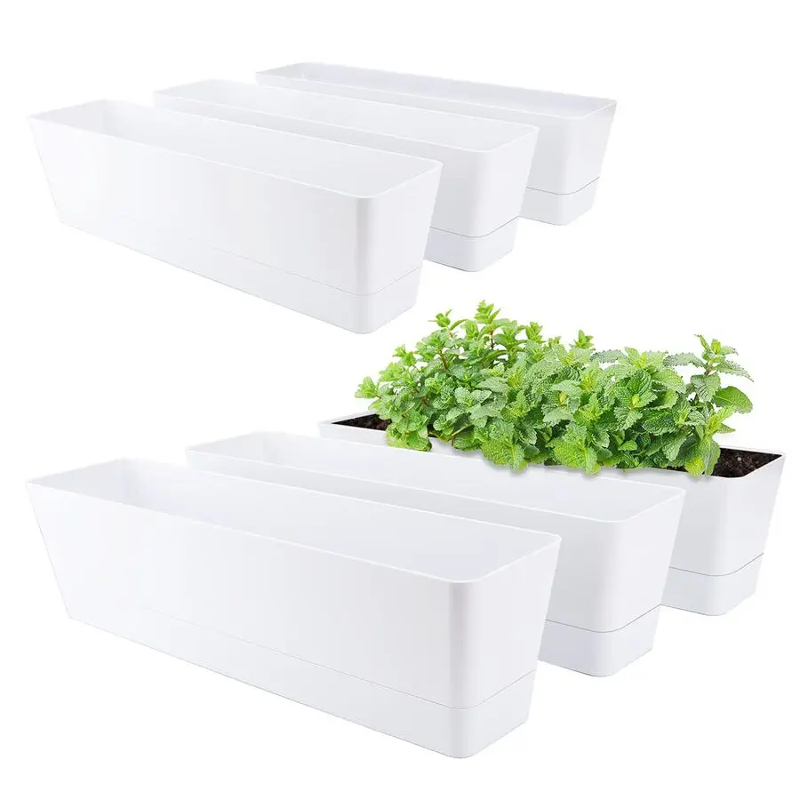 Long Window Boxes Planters, 6 Pack 16x3.8 Inch Vegetable Box Pot with Tray, Indoor Succulent Cactus Flowers Plastic Rectangle Po
Long Window Boxes Planters, 6 Pack 16x3.8 Inch Vegetable Box Pot with Tray, Indoor Succulent Cactus Flowers Plastic Rectangle Po