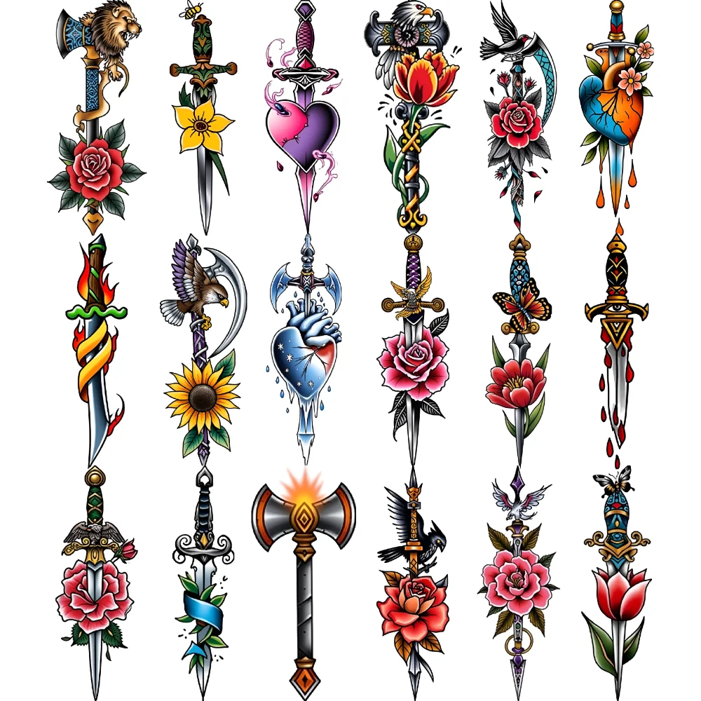 9pcs Temporary Tattoo Temporary Tattoo Stickers Sword With Butterfly And Flower Rose With Birds Axe With Crow For Arms Women
9pcs Temporary Tattoo Temporary Tattoo Stickers Sword With Butterfly And Flower Rose With Birds Axe With Crow For Arms Women