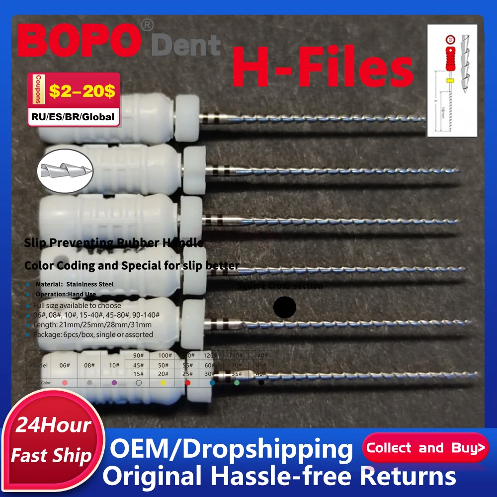 6Pcs/Box Dental Hand Use K Reamers Stainless Steel Hand K Files/H File 21mm/25/31mm Root Cannal Endo Tools 45-80# 06# 08#10#15#
6Pcs/Box Dental Hand Use K Reamers Stainless Steel Hand K Files/H File 21mm/25/31mm Root Cannal Endo Tools 45-80# 06# 08#10#15#