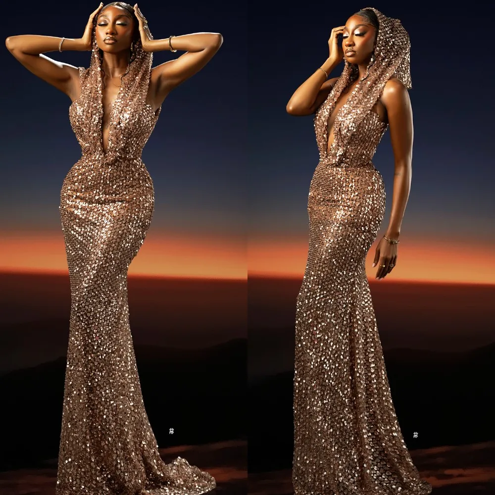 Champagne Deep V-neck Evening Dress Charming Sleeveless Beaded Sequins Party Gown Classic Floor-Length Party Dresses Customized
Champagne Deep V-neck Evening Dress Charming Sleeveless Beaded Sequins Party Gown Classic Floor-Length Party Dresses Customized