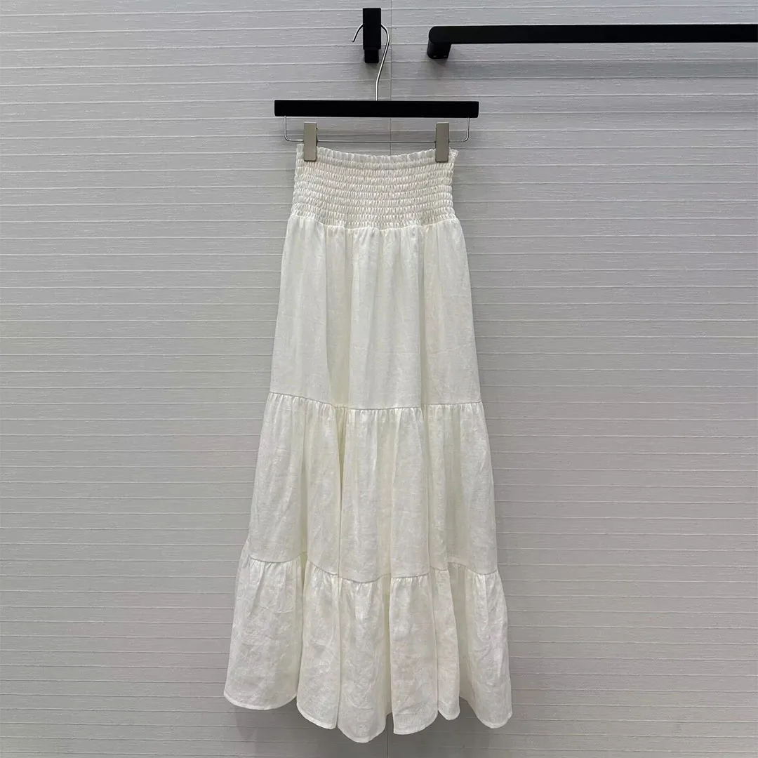 Lady 100% White Linen Long Skirts Womens Elastic High Waist Patchwork Big Bottom A-line Loose Holiday Maxi Skirt
Lady 100% White Linen Long Skirts Womens Elastic High Waist Patchwork Big Bottom A-line Loose Holiday Maxi Skirt