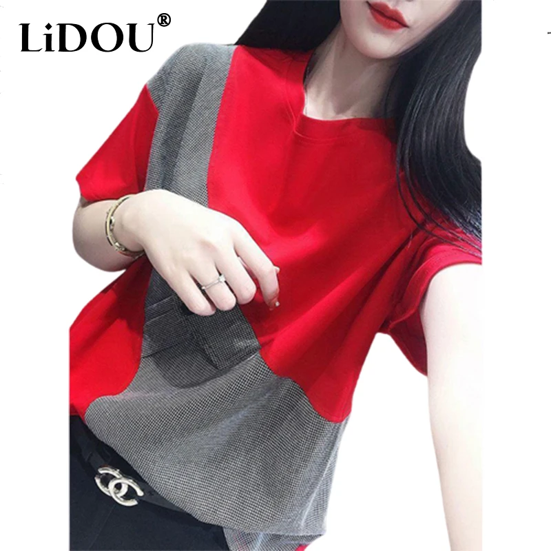 Summer New Pure Cotton Fashion Patchwork Casual Tees Lady Loose All-match Pullovers Female Short Sleeve T-shirt Women's Clothing
Summer New Pure Cotton Fashion Patchwork Casual Tees Lady Loose All-match Pullovers Female Short Sleeve T-shirt Women's Clothing