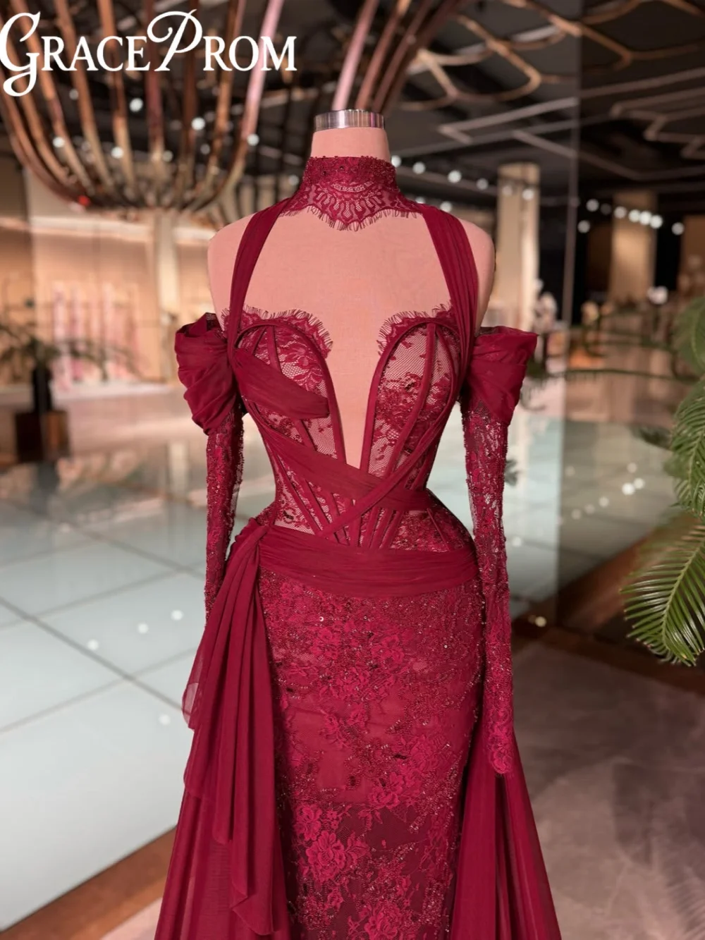 Burgundy Shinny Beaded Lace Evening Dress Chic Illusion Off Shoulder Wedding Party Gown Customized Exquisite Banquet Gowns
Burgundy Shinny Beaded Lace Evening Dress Chic Illusion Off Shoulder Wedding Party Gown Customized Exquisite Banquet Gowns