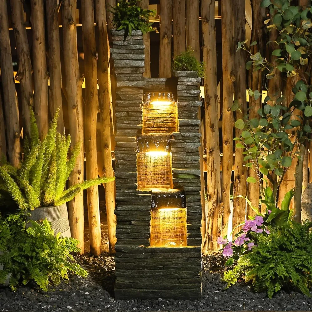 47 in High Water Fountain Outdoor Garden 3 Tier Cascading Large Outdoor Fountains and Waterfalls with LED Lights for Garden, Pat
47 in High Water Fountain Outdoor Garden 3 Tier Cascading Large Outdoor Fountains and Waterfalls with LED Lights for Garden, Pat