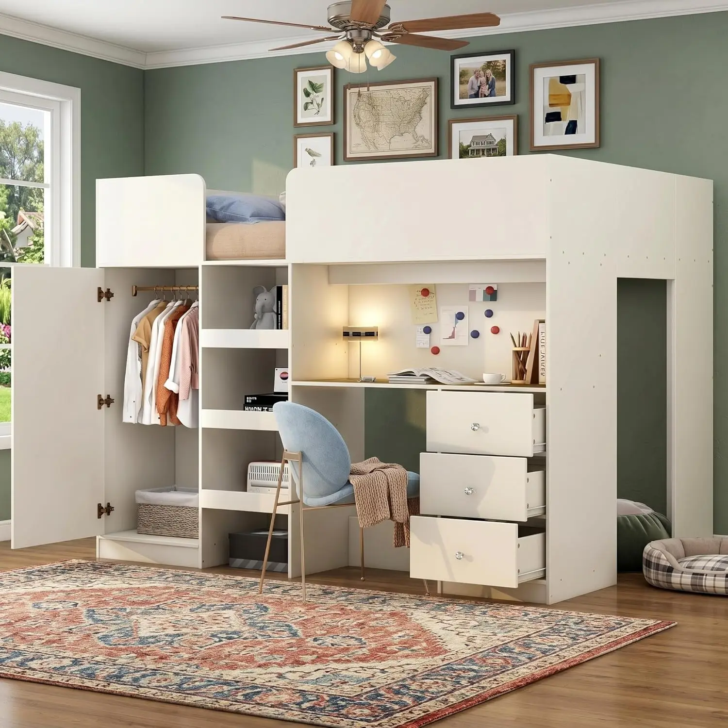 Full Loft Bed with Desk Wardrobe Storage Shelves Drawers Wood Frame Bedroom Furniture Beige Custom
Full Loft Bed with Desk Wardrobe Storage Shelves Drawers Wood Frame Bedroom Furniture Beige Custom