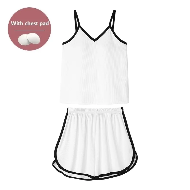 With Chest Pad Ice Silk Sling Top+Shorts Pajama Set Solid Color Nightwear Women Sleepwear Pijama Mujer Sleeveless Pyjamas Female
With Chest Pad Ice Silk Sling Top+Shorts Pajama Set Solid Color Nightwear Women Sleepwear Pijama Mujer Sleeveless Pyjamas Female