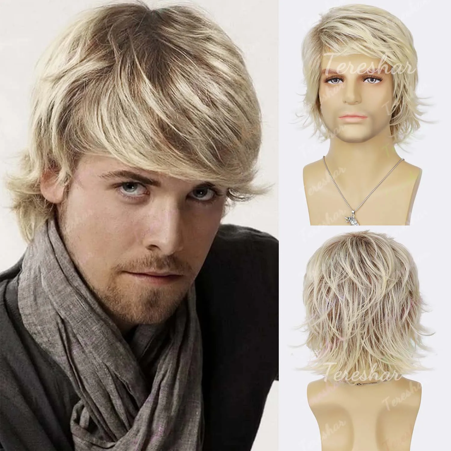 Synthetic Mens Ombre Blonde Wig Short Layered Wavy Heat Resistant Hair Wigs Male Guy Daily Party Cosplay Wigs,Multi-colored Wig
Synthetic Mens Ombre Blonde Wig Short Layered Wavy Heat Resistant Hair Wigs Male Guy Daily Party Cosplay Wigs,Multi-colored Wig